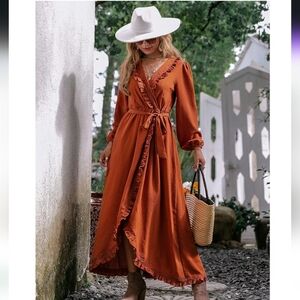 Burnt Orange Fall Boho Maxi Dress